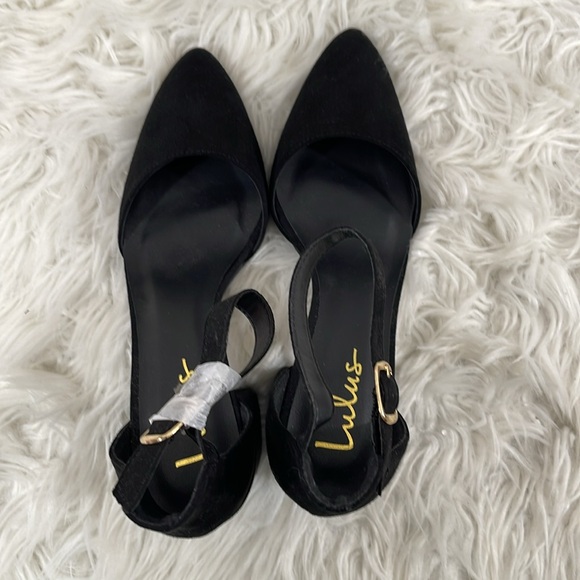 LULUS Ellarose Black Suede Ankle Strap Chunky Heels Size 8.5 NEW - Picture 6 of 16